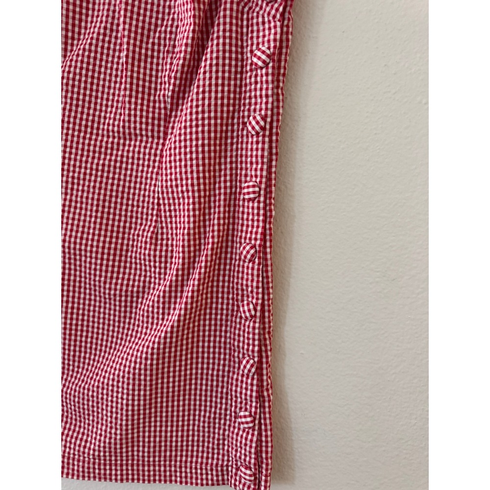 DOEN Gingham Mini Dress Side Button Organic Cotton Size 0 Red White Excellent - Picture 4 of 9